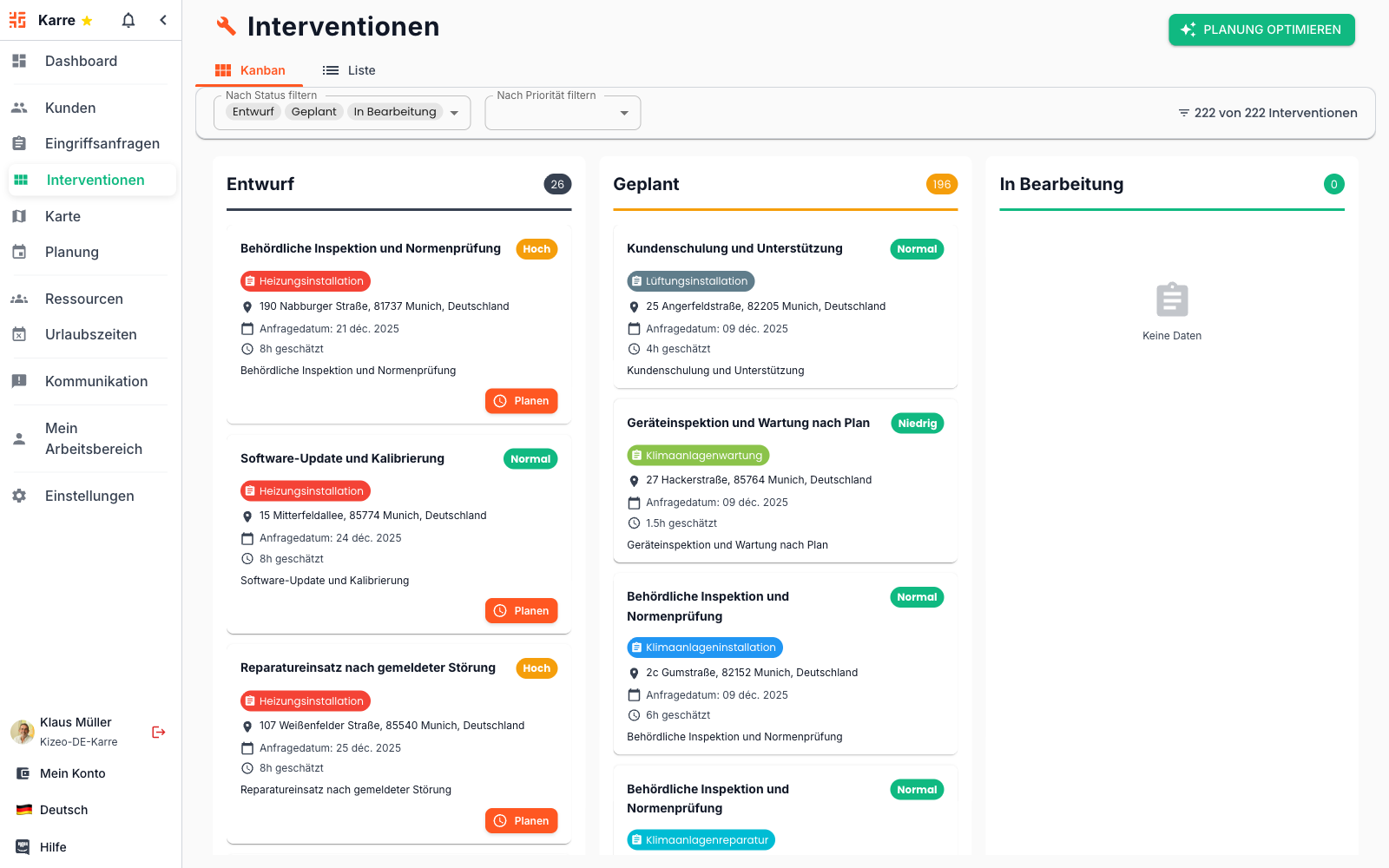 Einsatzverfolgung Kanban