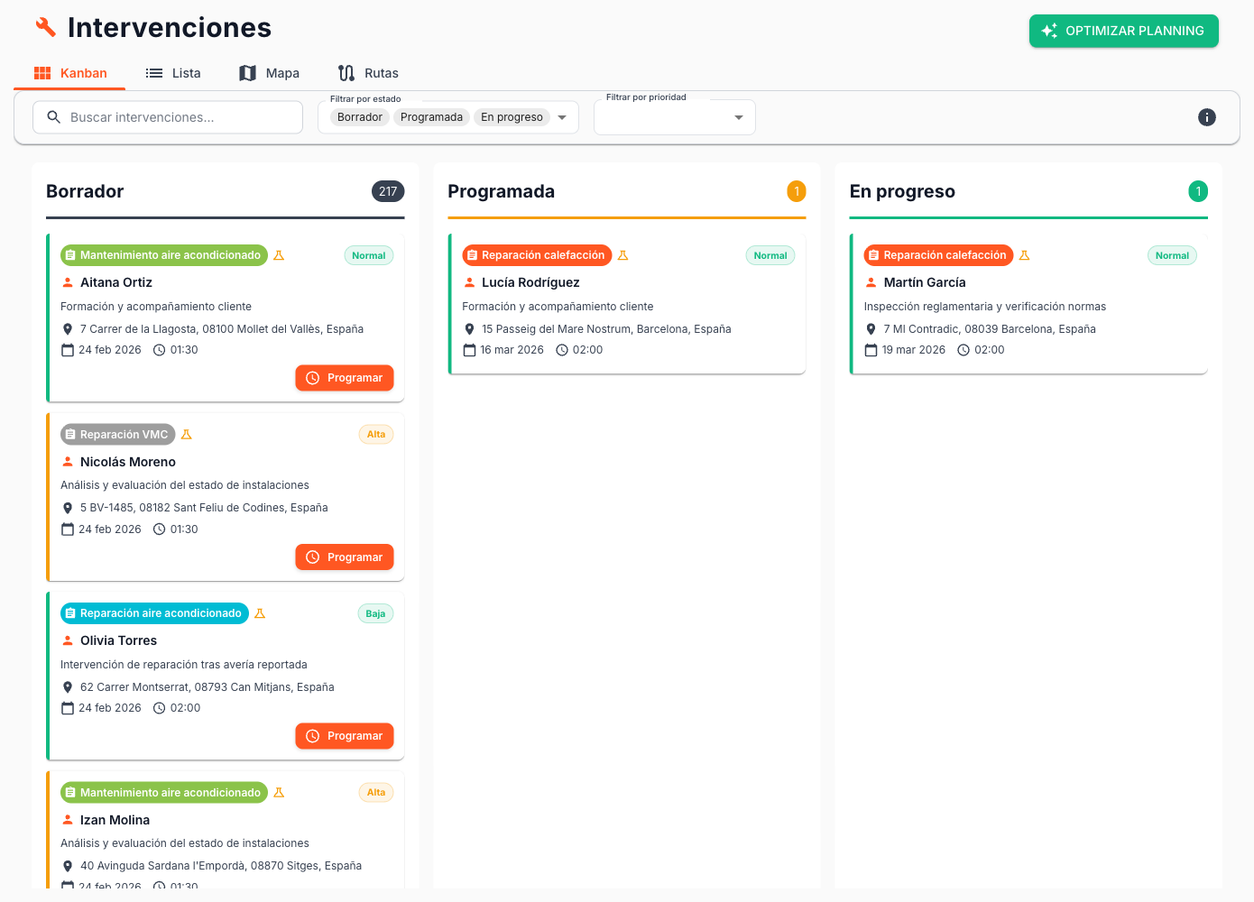 Seguimiento de intervenciones