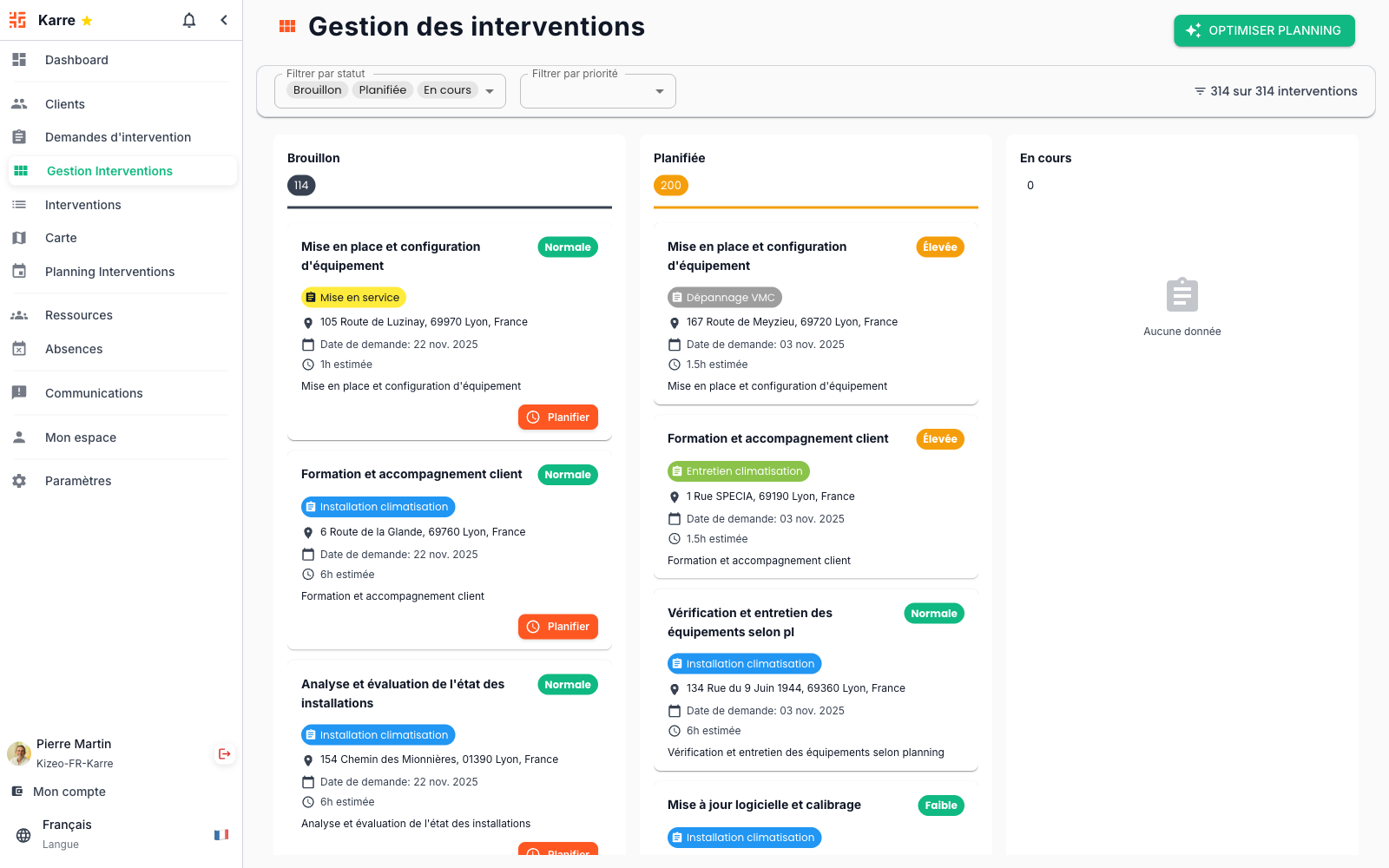 Suivi des interventions