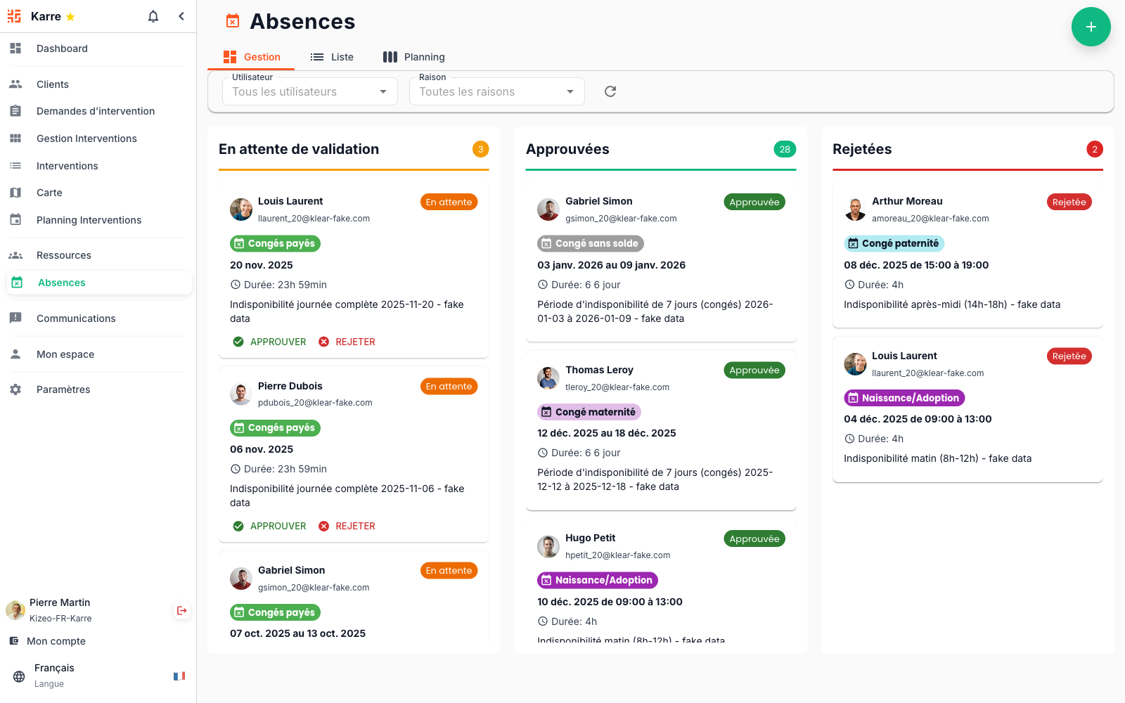 Gestion des absences